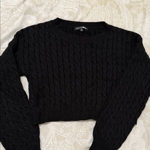 Black Cropped Cable Knit Sweater